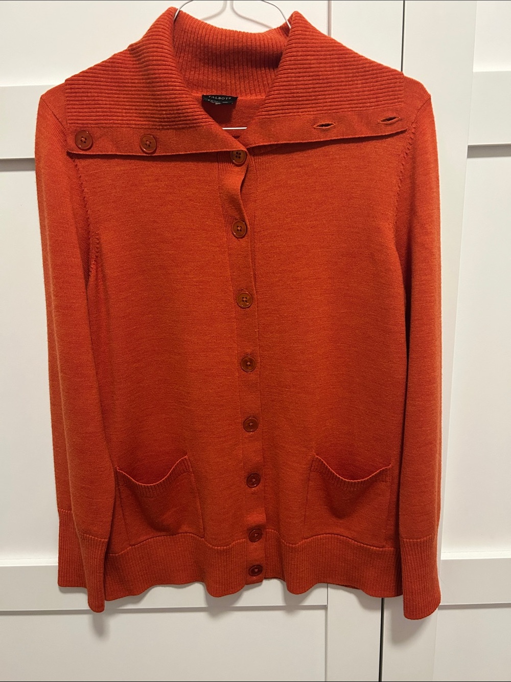 Talbots women’s 100% merino wool sweater cardigan, burnt orange, sm/med